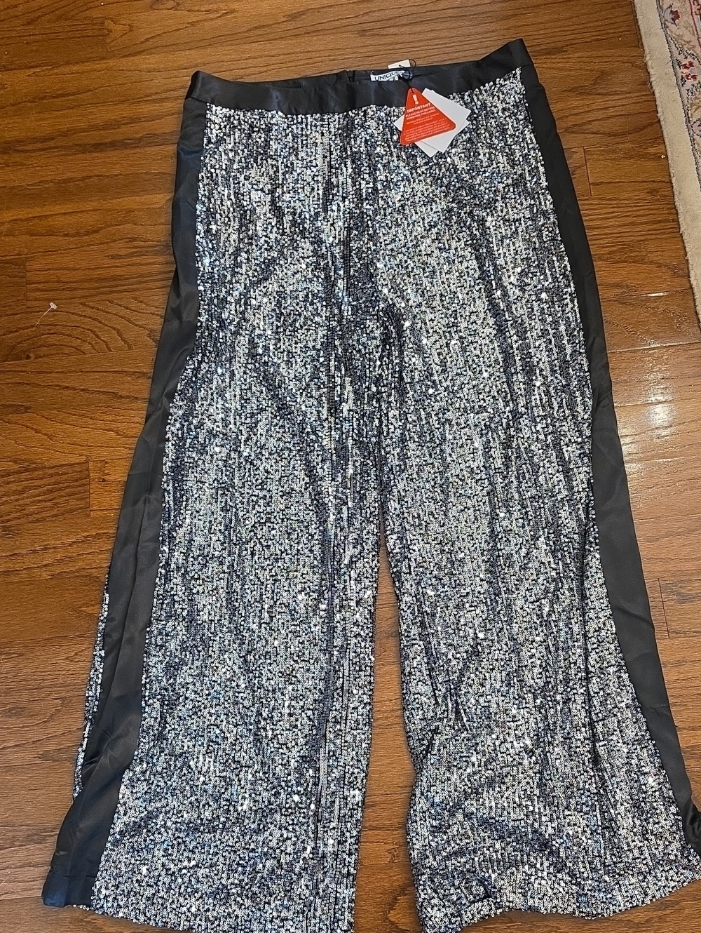 Unique Vintage Black and Silver Sequin Wide-Leg Pants